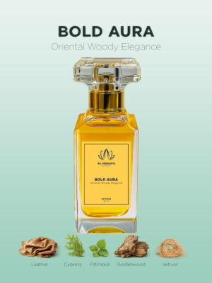 Bold Aura 50ml oriental woody perfume with leather, patchouli, vetiver fragrance bottle in Doha Qatar