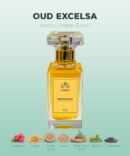 Oud Excelsa 50ml woody amber extrait perfume bottle with raspberry, birch, amber, guaiac wood, and vanilla notes