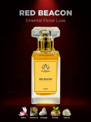 Red Beacon 50ml oriental floral luxury perfume bottle with saffron, jasmine, amberwood and ambergris notes